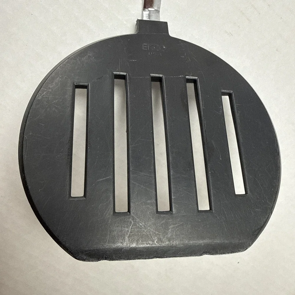 Vintage EKCO WIDE Slotted Spatula Turner Flipper Black Nylon Plastic Handle 10